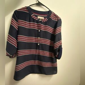 Banana Republic Navy Blouse with Red and White Dots
